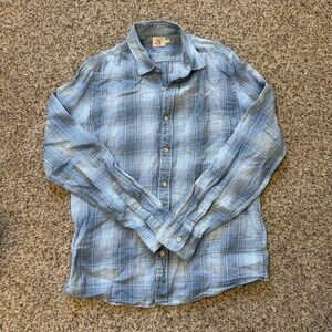 Men's Faherty Linen Blue Plaid Shirt